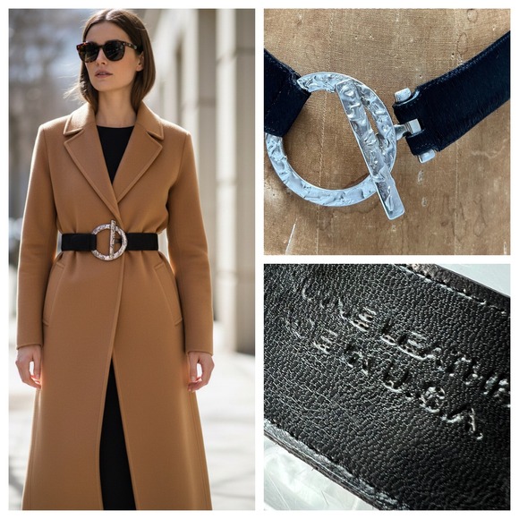 Sandy Duftler Belt Women Statement Black Leather Cow Hair Toggle Goth Vtg 90's - Picture 8 of 16